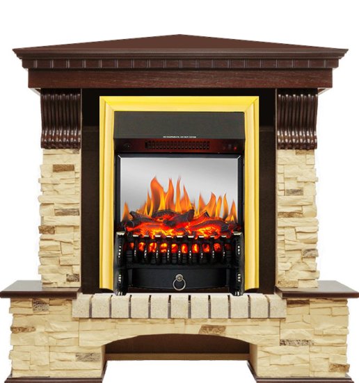 Каминокомплект Royal Flame Pierre Luxe сланец угловой с очагом Fobos FX M Brass