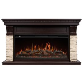 Каминокомплект Royal Thermo Aurora RTFP/P-AR40LS + портал Firelight Michigan 42/40/36 камень молочный/шпон темный дуб