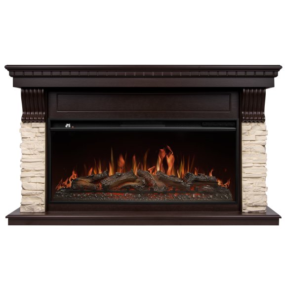 Каминокомплект Royal Thermo Aurora RTFP/P-AR40LS + портал Firelight Michigan 42/40/36 камень молочный/шпон темный дуб
